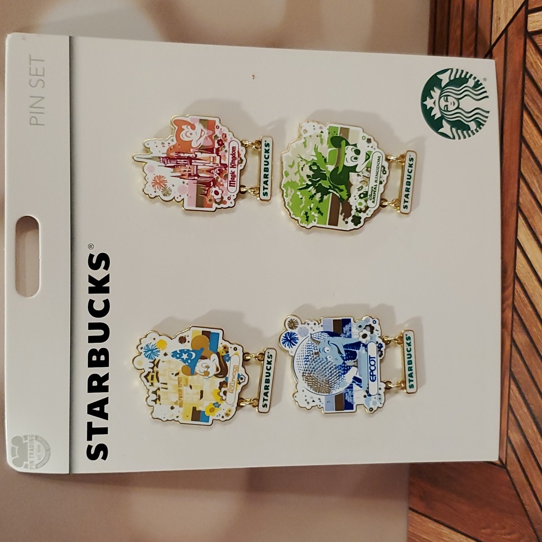 Starbuck's Disney Set Of 4 Wdw Parks Pins Epcot Magic Kingdom Ak H'wood Studios